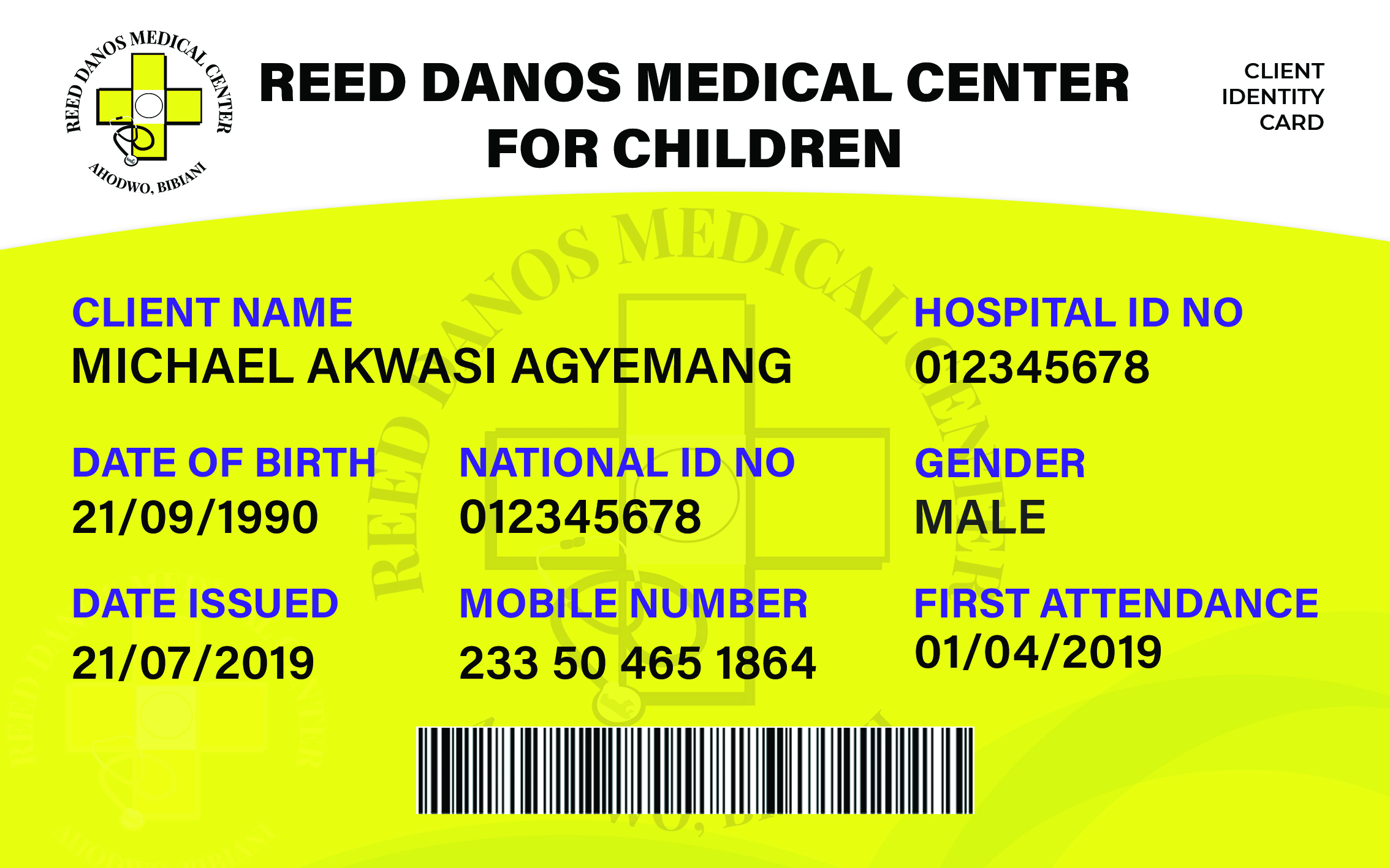 reed danos patient id card - front